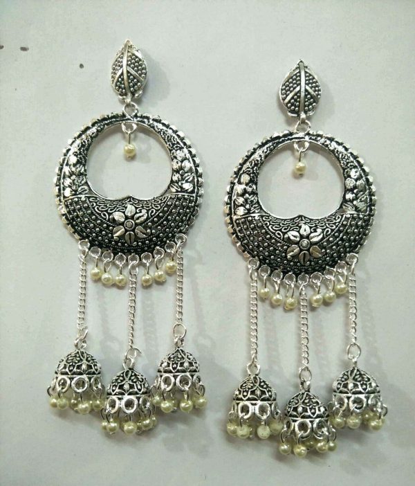 Bollywood Traditional Indian Jhumki Mugal Silver Plated EarringOxidized Kashmiri
