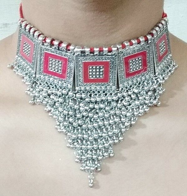 Boho Necklace Tribal Vintage Red Gypsy Kuchi Ethnic Statement Fashion Jewelry