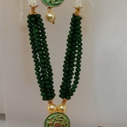 Multi Dark Green Indian Long Necklace Set Gold Plated Bridal Pearl Mala Set