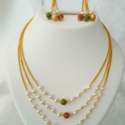 Multi Layer Multi Color Chain Necklace Set Golden Jewelry Gift Light Weight