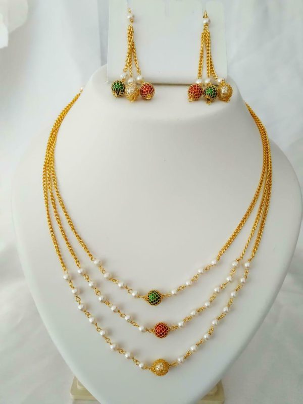 Multi Layer Multi Color Chain Necklace Set Golden Jewelry Gift Light Weight
