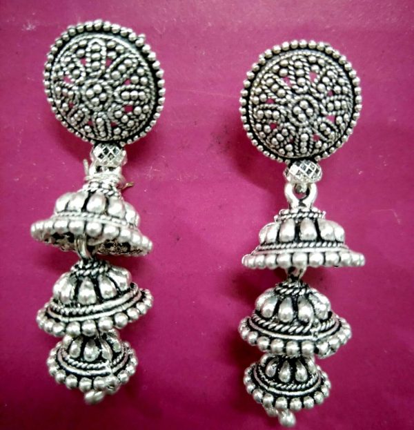 Oxidized Silver Plated Statement jhumka jhumki Light weight Earrings women