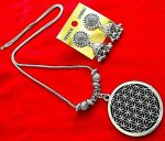 Pendant Round Chain Silver Oxidized Necklace Earrings Jewelry Set