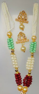 Multi Color Indian Long Necklace Set Gold Plated Bridal Pearl Mala Set - D11