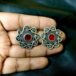 Indian Kashmir Oxidized Stud Earrings Mughal German silver Plated Bollywood - R1