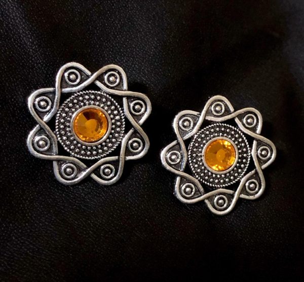 Indian Kashmir Oxidized Stud Earrings Mughal German silver Plated Bollywood - R1