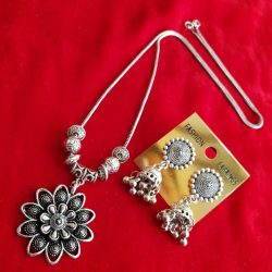 Fashion Silver Oxidized Women Jewelry Set Pendant Party Earrings Necklace