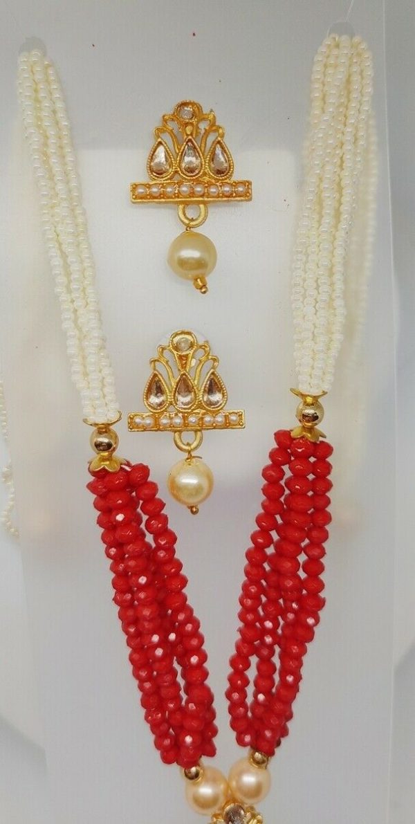 Multi Color Indian Long Necklace Set Gold Plated Bridal Pearl Mala Set - D13