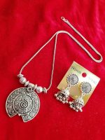 Necklace Set With Earrings Afghani Jewelry Tribal Indian Silver Oxidized Set