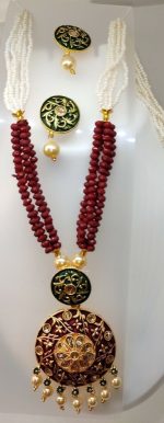 Multi Color Indian Long Necklace Set Gold Plated Bridal Pearl Mala Set - D2