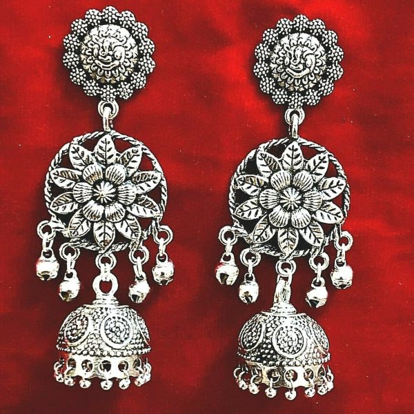 Handmade Ethnic Oxidized Indian Metal Plated Leaf Jhumka Style Earring Best Gift
