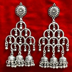 Indian Earrings Jewellery Silver Plated Jhumka Jhumki Dangle Pakistani oxidize