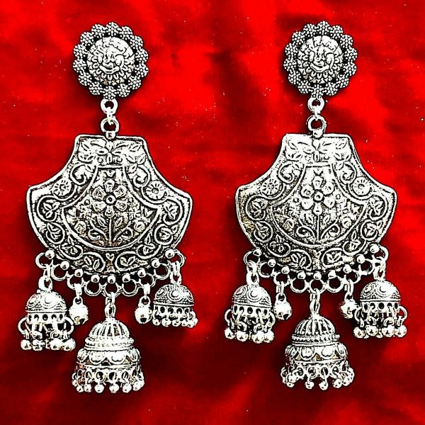 Gift Indian Traditional Bollywood Silver Oxidized Mugal Jhumki Earrings Jhumka