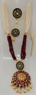 Multi Color Indian Long Necklace Set Gold Plated Bridal Pearl Mala Set - D2