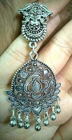 Maa Durga Indian Earrings Kashmir silver Plated Oxidized Mughal Jhumka Bollywood