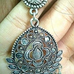 Maa Durga Indian Earrings Kashmir silver Plated Oxidized Mughal Jhumka Bollywood