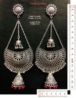 Oxidized Silver Plated Red Beads Ethnic Long Earrings Indian Style Handmade
