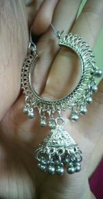 Antique Indian Earrings Kashmir Oxidized Mughal Jhumka Silver Plated Bollywood