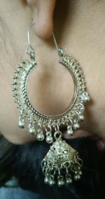 Antique Indian Earrings Kashmir Oxidized Mughal Jhumka Silver Plated Bollywood