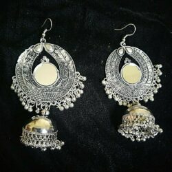 Antique Indian Kashmir Silver Plated Oxidized Earrings Mughal Jhumka Bollywood