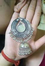 Antique Indian Kashmir Silver Plated Oxidized Earrings Mughal Jhumka Bollywood
