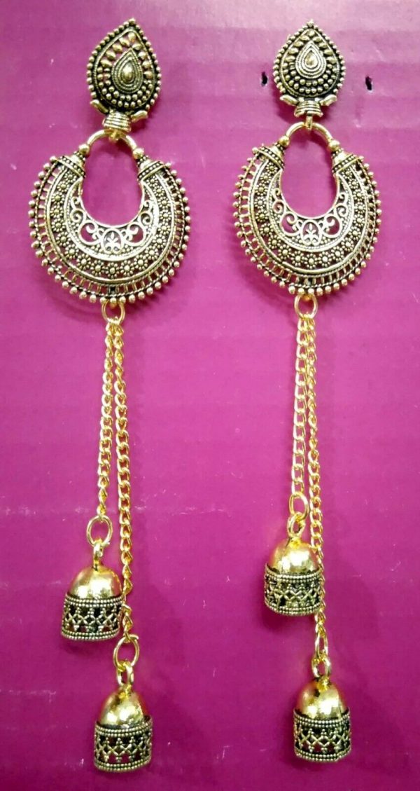 Traditional Retro Oxidized Silver Jhumka Earrings Indian Bollywood Jewelry Gifts