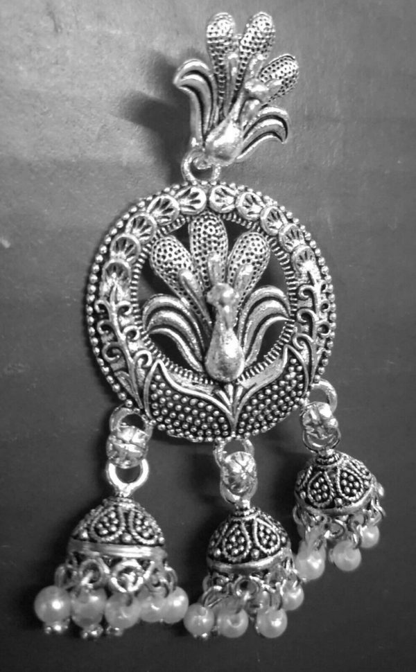 Bollywood Traditional Kashmiri Indian Jhumki Mugal Silver Plated Earrings