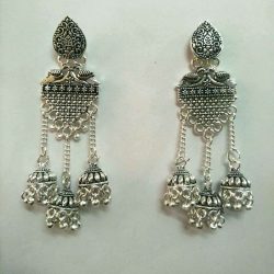 Indian chandbali Bollywood Silver Oxidized Mugal Jhumka Jhumki Earrings Vintage