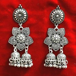 Indian Afgani Traditional Bollywood Silver Oxidized Mugal Jhumka Jhumki Earrings