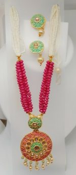 Multi Color Indian Long Necklace Set Gold Plated Bridal Pearl Mala Set - D16