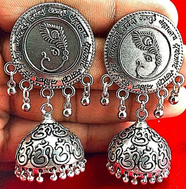 Indian Tribal Bollywood Silver Oxidized Mugal Jhumka Jhumki Earrings Afghani