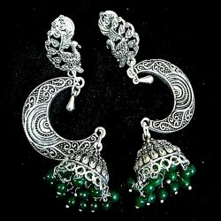 Bollywood Indian Kashmir silver Plated Oxidized Mughal Tribal Jhumka Earring D1