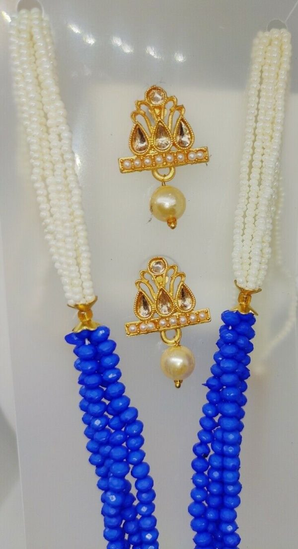 Multi Color Indian Long Necklace Set Gold Plated Bridal Pearl Mala Set - D10