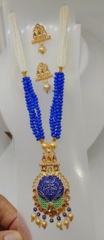 Multi Color Indian Long Necklace Set Gold Plated Bridal Pearl Mala Set - D10