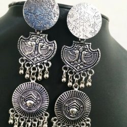 Traditional Bollywood Silver Plated Oxidized Maa Durga Peacock Jhumki Earrings