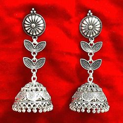 Indian Ethnic Tribal Bollywood Silver Oxidized Mugal Jhumka Jhumki Earrings
