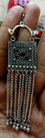 Afghani Tribal Jewelry Drop Dangle German Silver Plated Oxidized Choker Earring