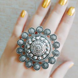 Big Size Bollywood Oxidized Silver Plated Adjustable Ring Jewelry women