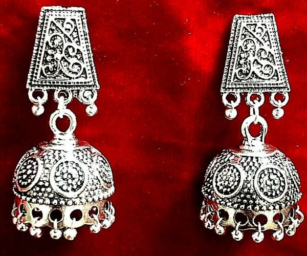 Indian Ethnic Traditional Bollywood Mugal Jhumka Jhumki Silver Oxidized Earrings
