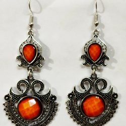 Indian Kashmiri Oxidized Jhumki Mugal Silver Plated Afghani Earring Orange - B02