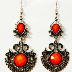 Indian Kashmiri Oxidized Jhumki Mugal Silver Plated Afghani Earring Orange - B02