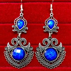 Indian Kashmiri Oxidized Jhumki Mugal Silver Plated Afghani Earring Blue - B02