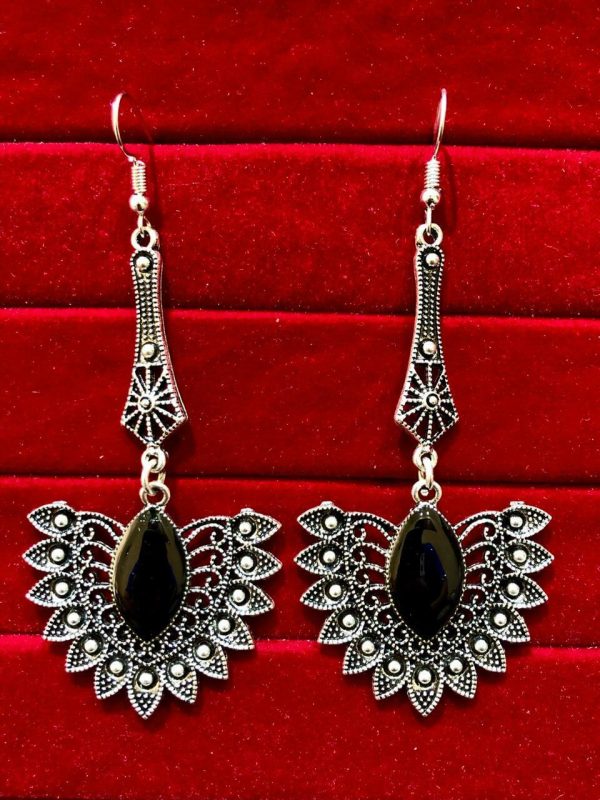 Indian Kashmiri Oxidized Jhumki Mugal Silver Plated Afghani Earring Black LN B02