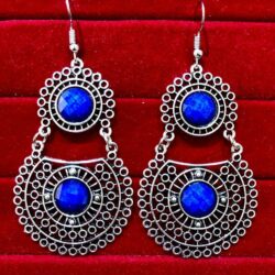 Indian Kashmiri Oxidized Jhumki Mugal Silver Plated Afghani Earring Blue RN B02