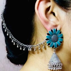Silver Oxidized Plated Indo Afgani Jewelry Drop / Dongle Earrings with Chain