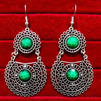 Indian Kashmiri Oxidized Jhumki Mugal Silver Plated Afghani Earring Green RN B02