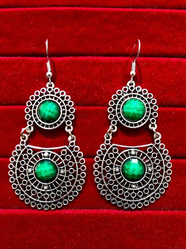 Indian Kashmiri Oxidized Jhumki Mugal Silver Plated Afghani Earring Green RN B02