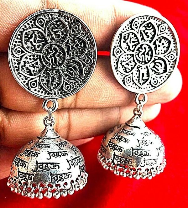 Indian Traditional Bollywood Silver Oxidized Mugal Jhumka Jhumki Earrings