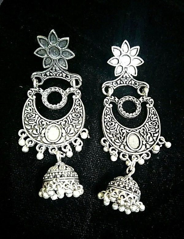 Indian Kashmir Mughal Jhumka German silver Plated Oxidized Earrings Bollywood