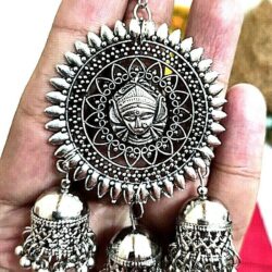 Maa Durga Earrings Silver Plated Oxidized Jhumki Earrings Drop / Dongle - B1